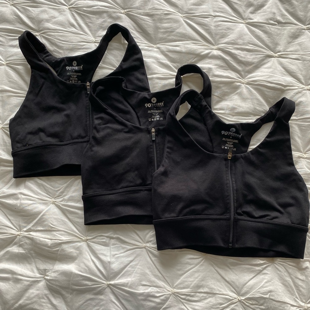 Sports Bras 3 Pack strappy back zip front easy on gym athletic yoga Pilates